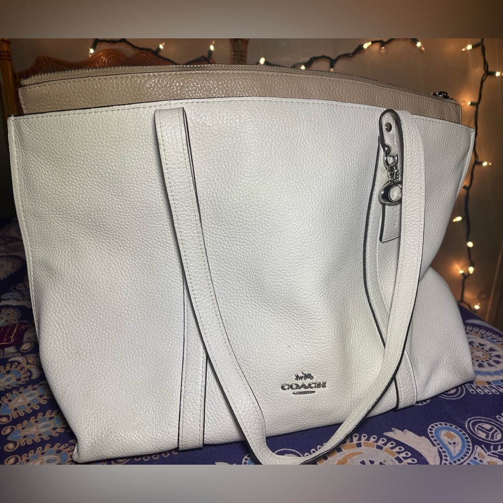 Coach May Pebbled Leather Tote Bag 1573 SV/Chalk